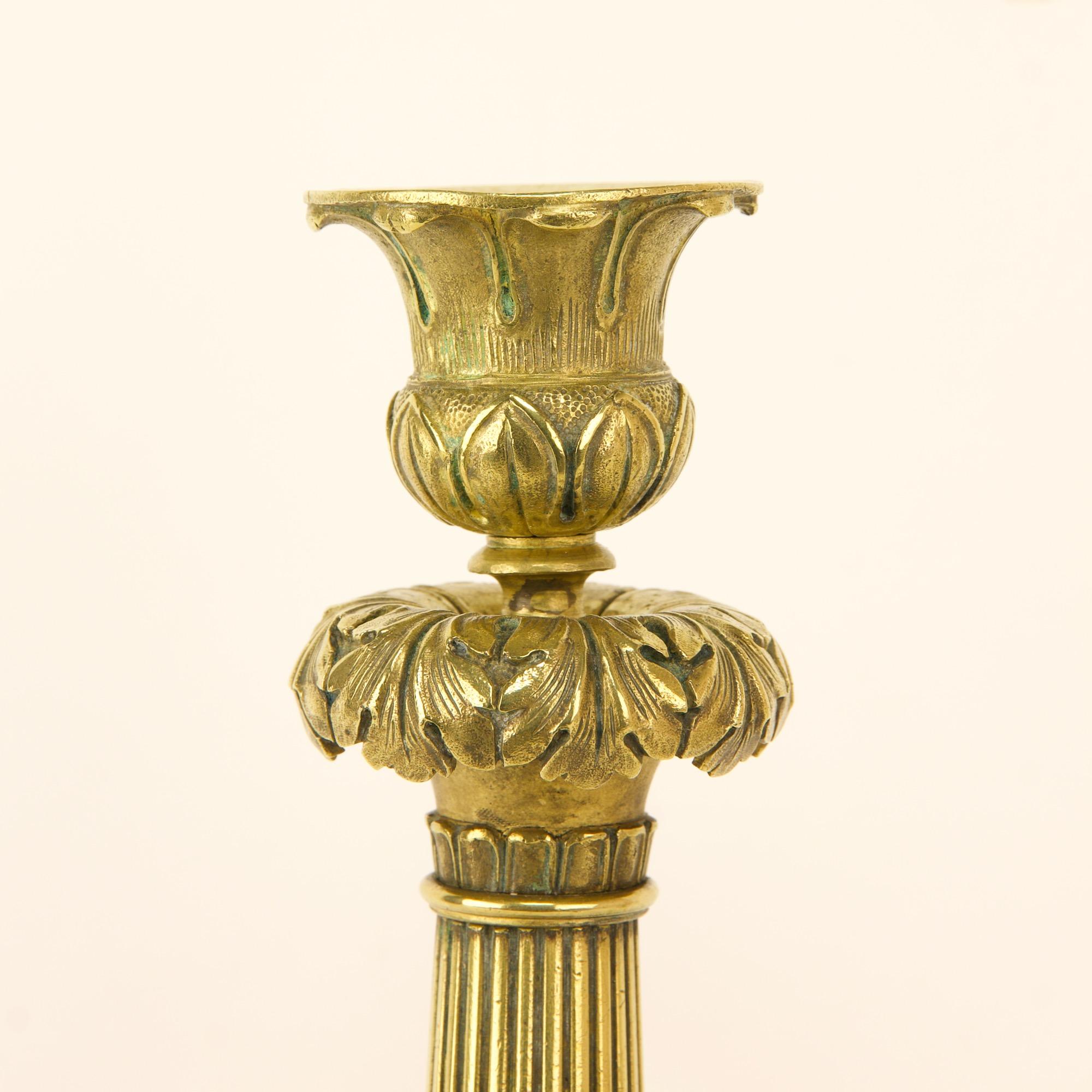 Pair of French Early 19th Century Empire Gilt-Bronze Candlesticks, circa 1820 For Sale 2