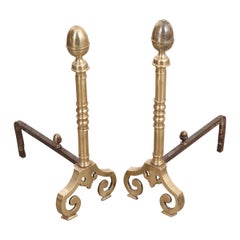 Pair of French Early 19th Century Louis XIII-Style Iron and Brass Chenets