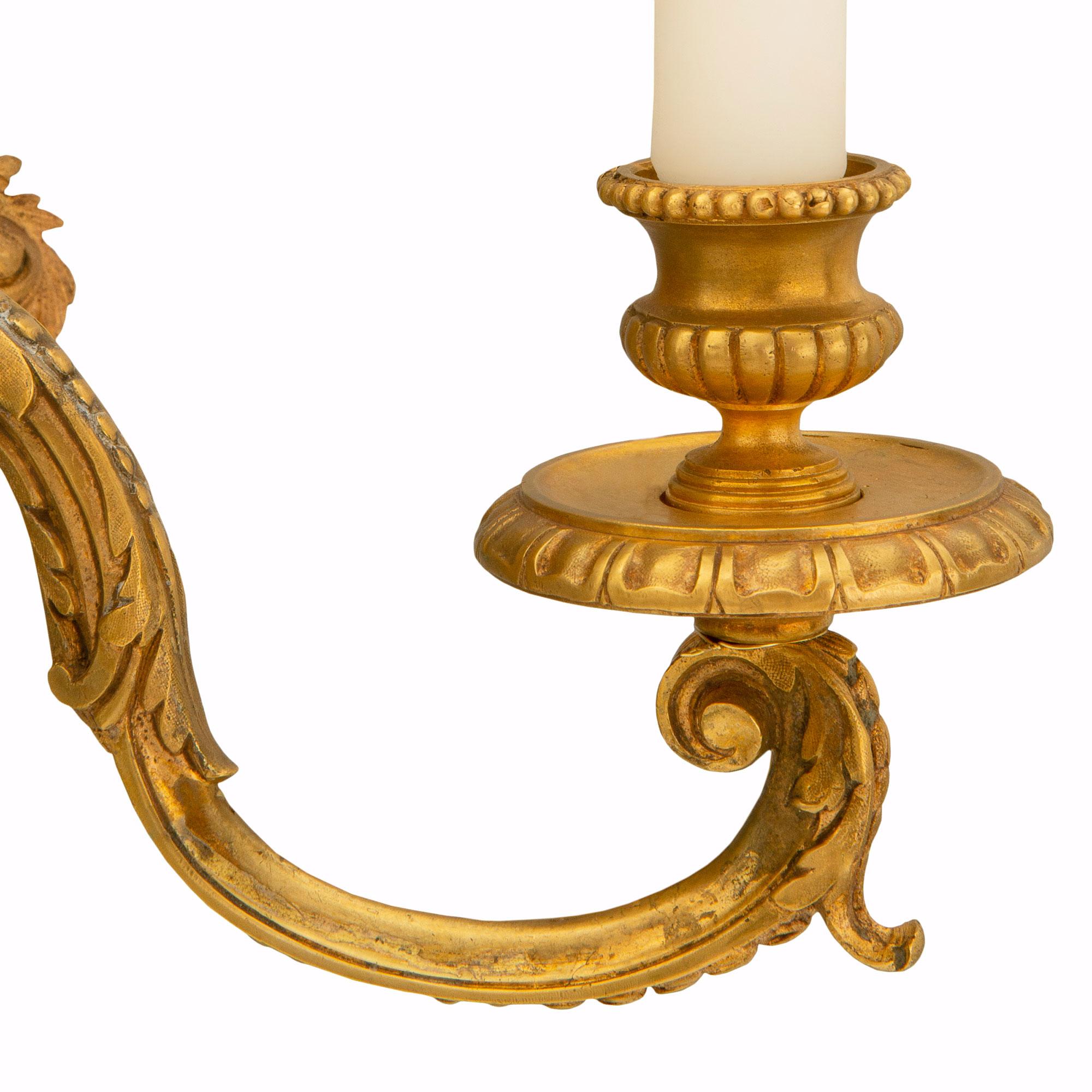 Pair of French Early 19th Century Louis XIV St. Ormolu Sconces For Sale 3