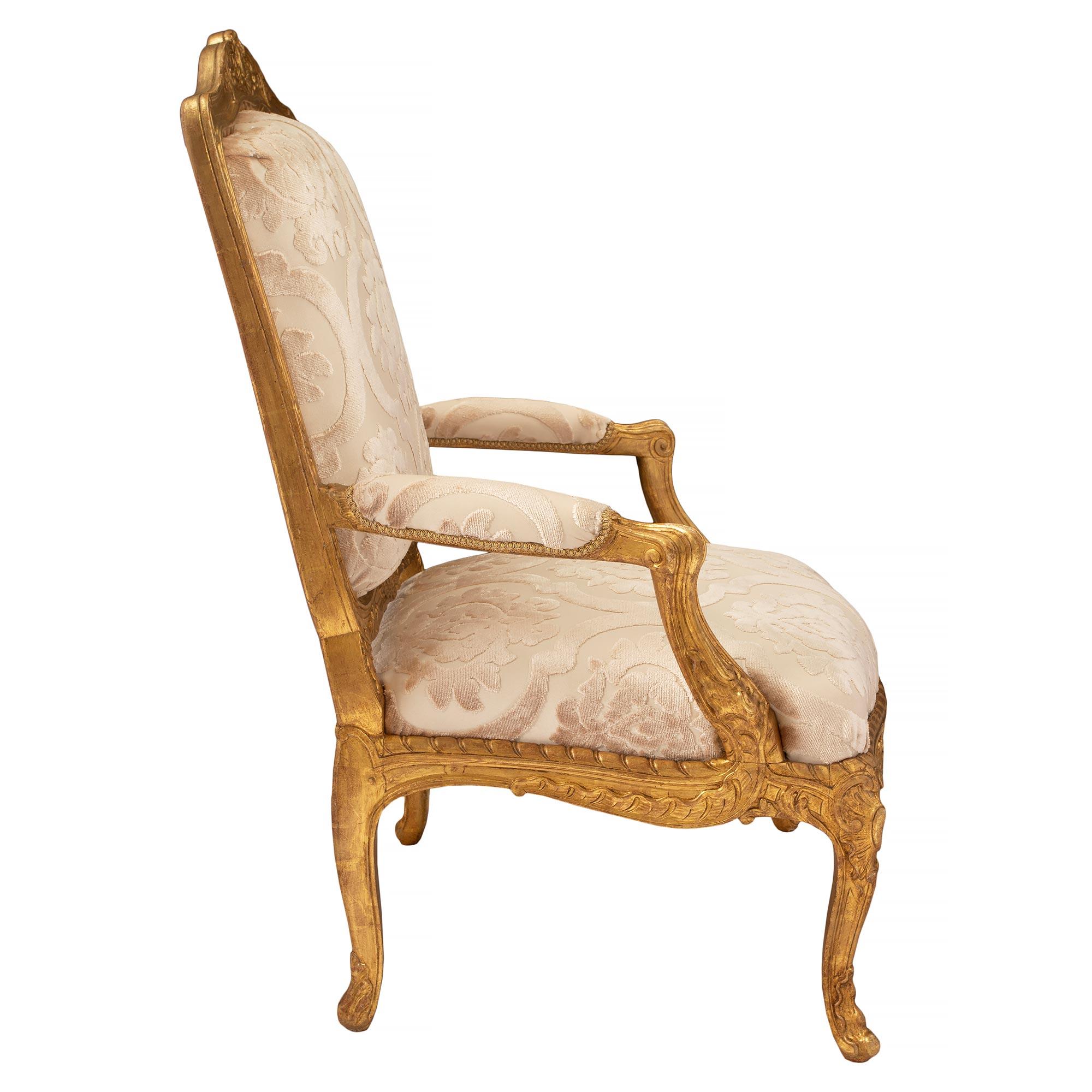 Pair of French Early 19th Century Louis XV St. Giltwood Armchairs In Good Condition For Sale In West Palm Beach, FL