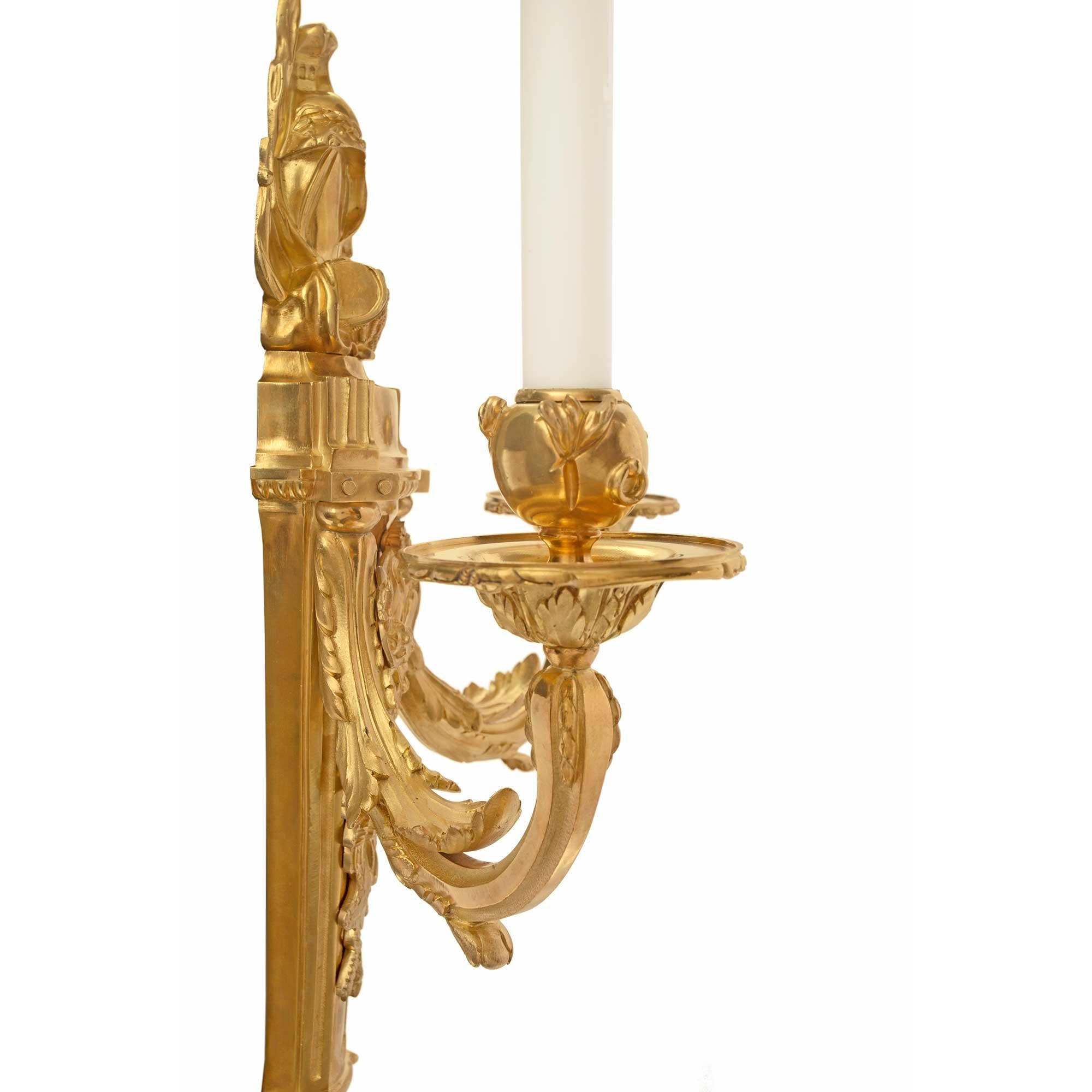 Pair of French Early 19th Century Louis XV Style Ormolu Two-Arm Sconces For Sale 3