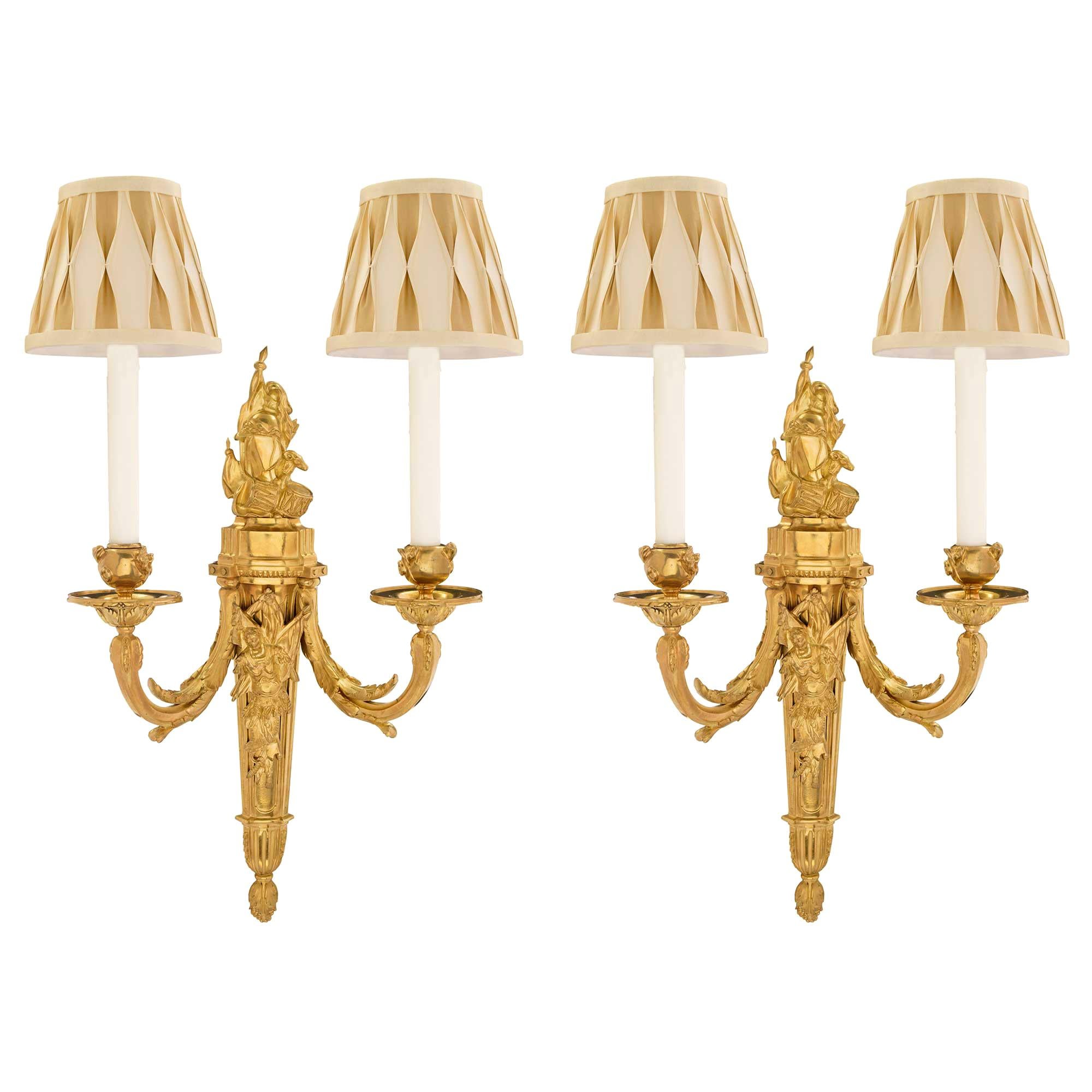 Pair of French Early 19th Century Louis XV Style Ormolu Two-Arm Sconces For Sale