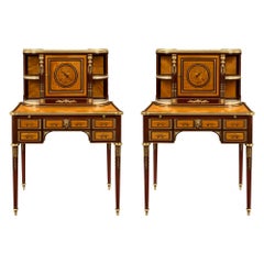 Antique Pair of French Early 19th Century Louis XVI St. Mahogany Bonheurs Du Jours