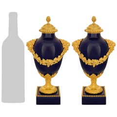 Pair of French early 19th century Louis XVI st. Sèvres Porcelain and Ormolu urns