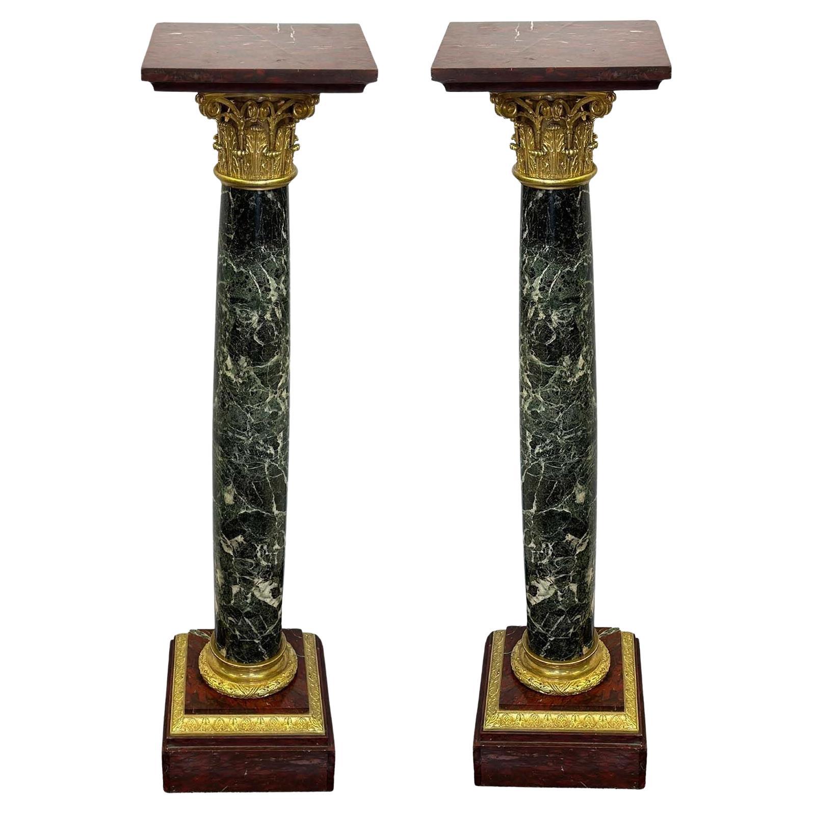 Pair of French Early 19th Century Marble and Bronze Pedestals