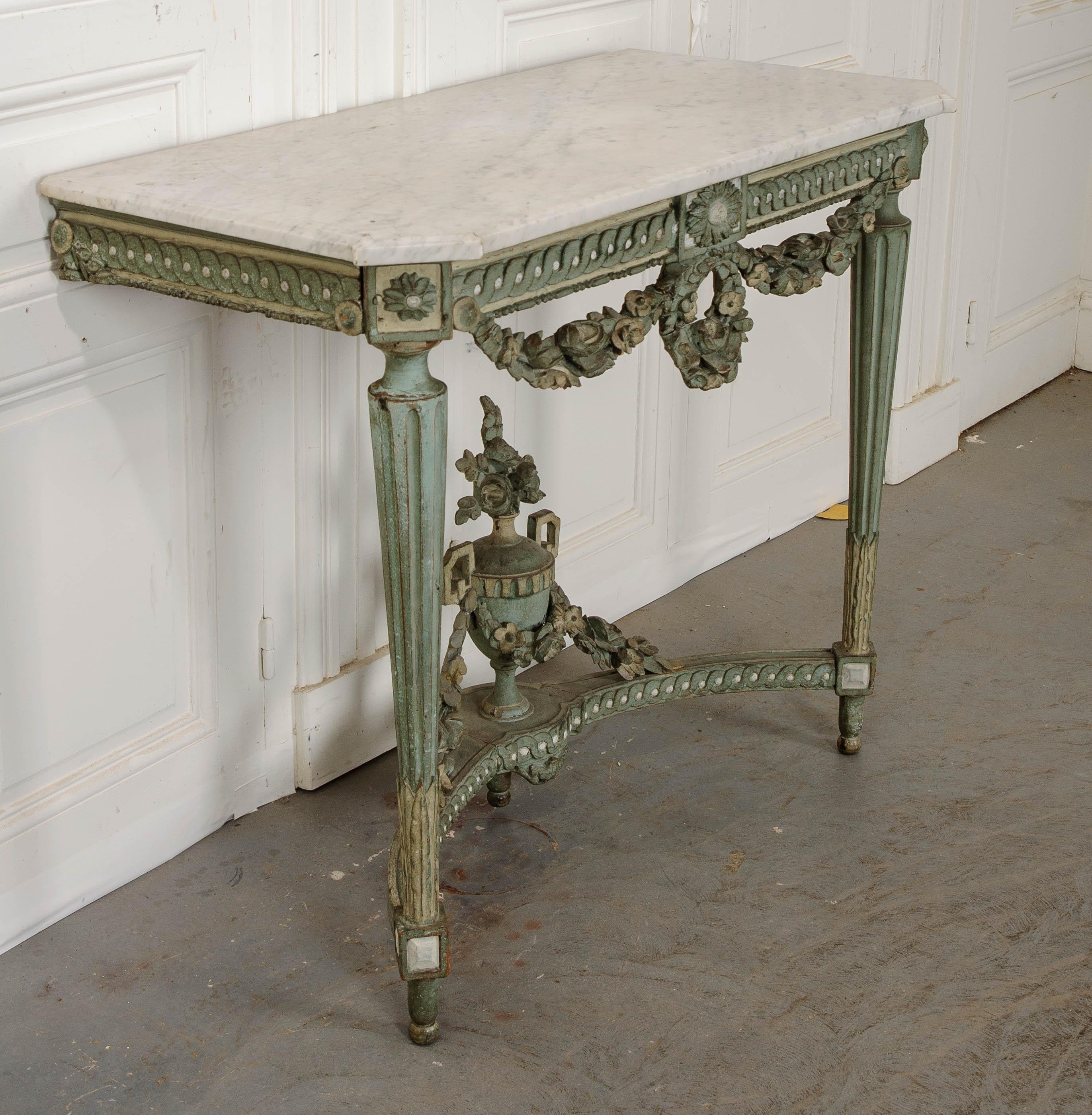 Marble Pair of French Early 19th Century Painted Louis XVI Period Consoles