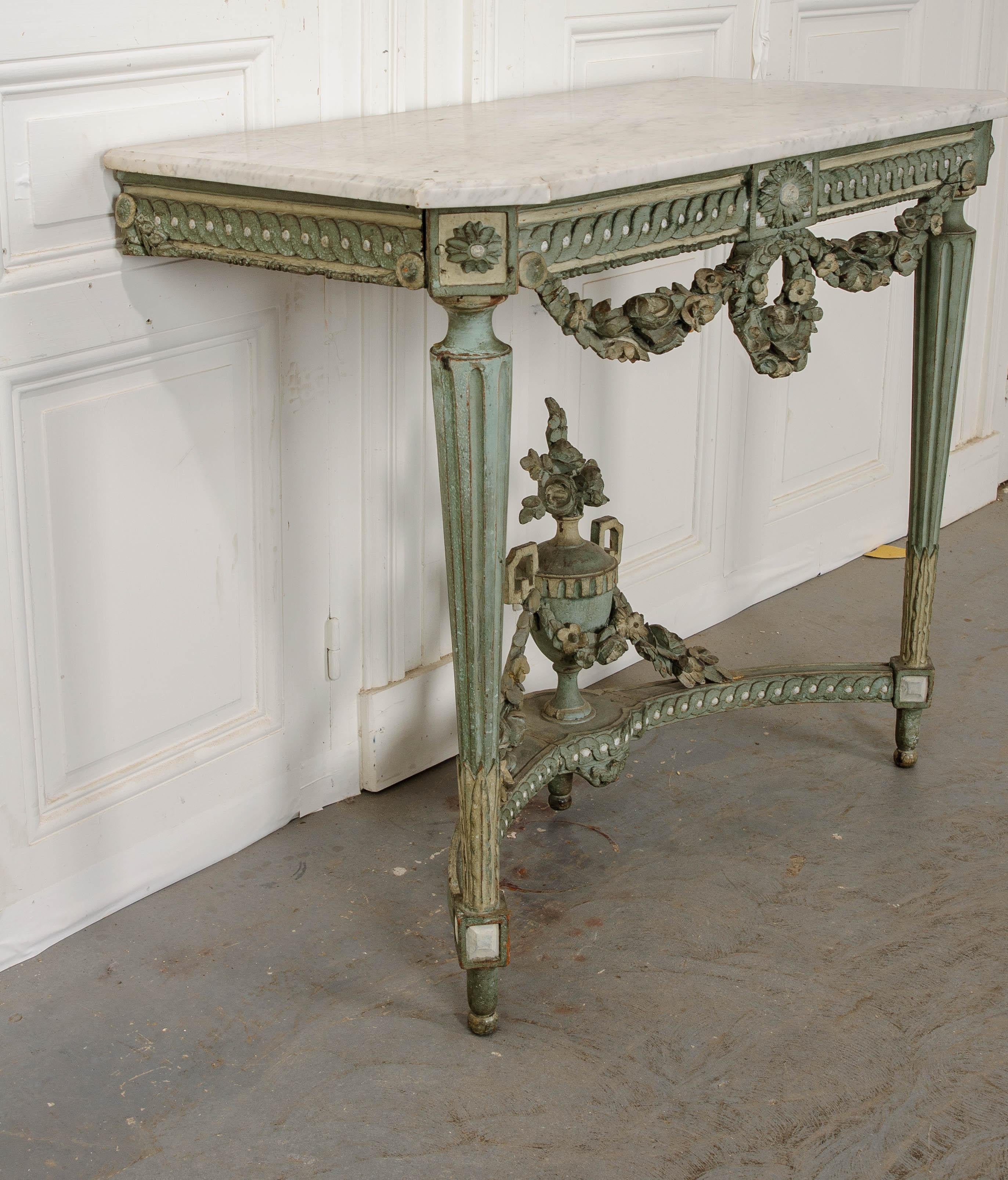 Pair of French Early 19th Century Painted Louis XVI Period Consoles 2