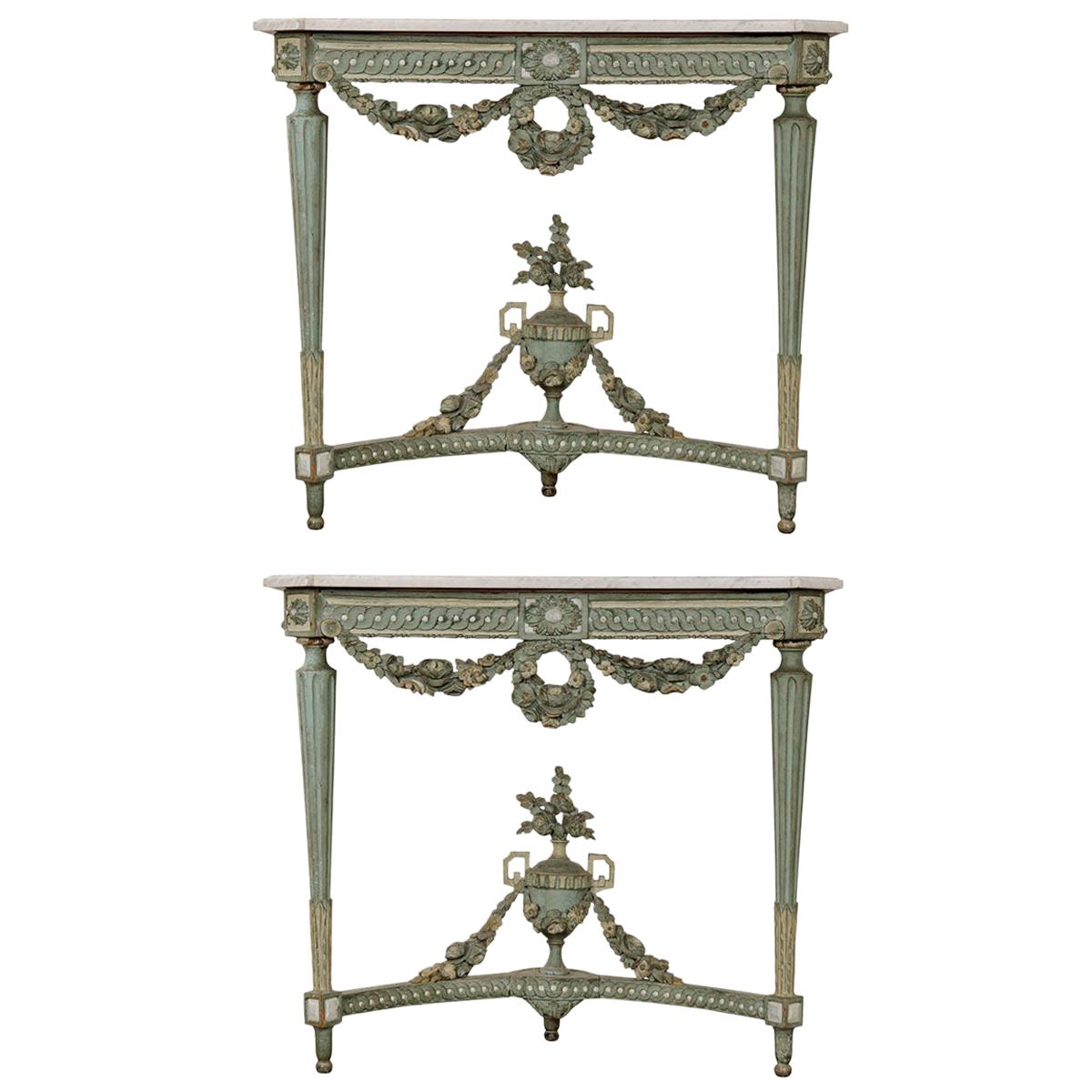 Pair of French Early 19th Century Painted Louis XVI Period Consoles
