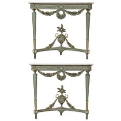 Antique Pair of French Early 19th Century Painted Louis XVI Period Consoles