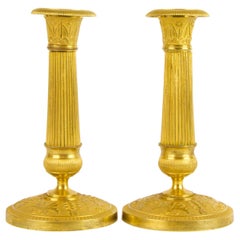 Pair of French Early 19th Century Small Empire Gilt Bronze Candlesticks