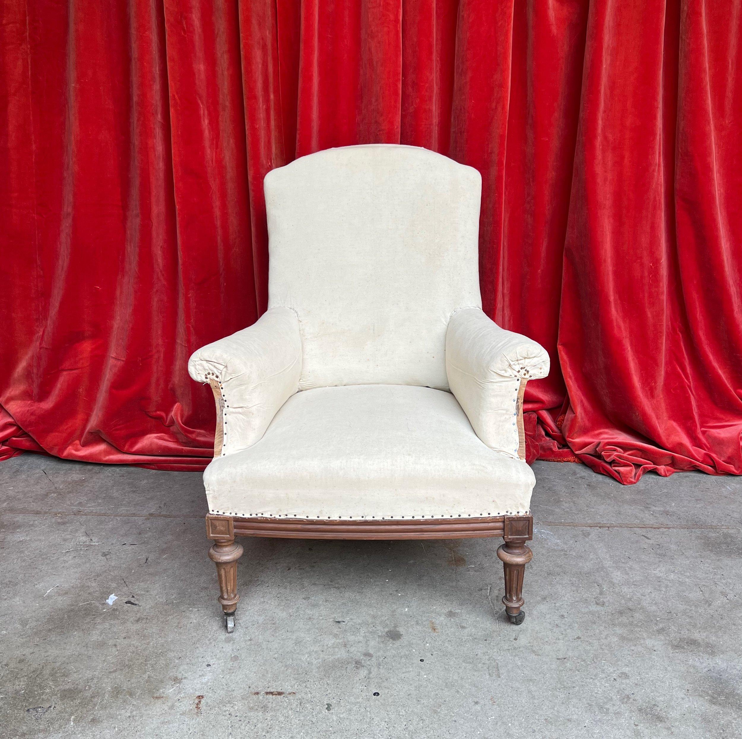 Pair of French Early 20th Century Armchairs with Exposed Wood Frames 1