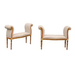 Pair of French Early 20th Century Benches with Hand Painted Floral Décor