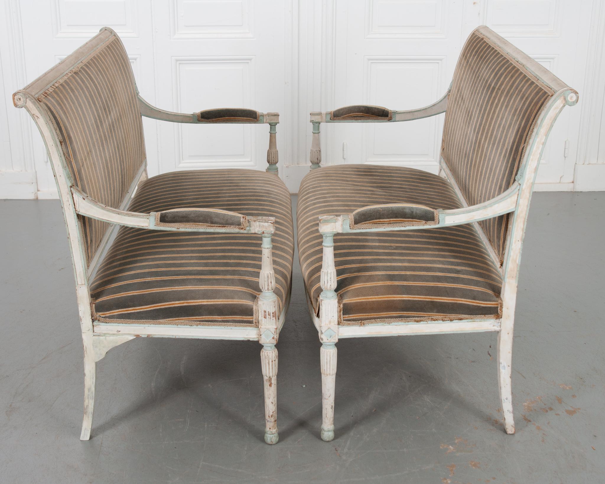 Pair of French Early 20th Century Painted Directoire-Style Banquettes 4