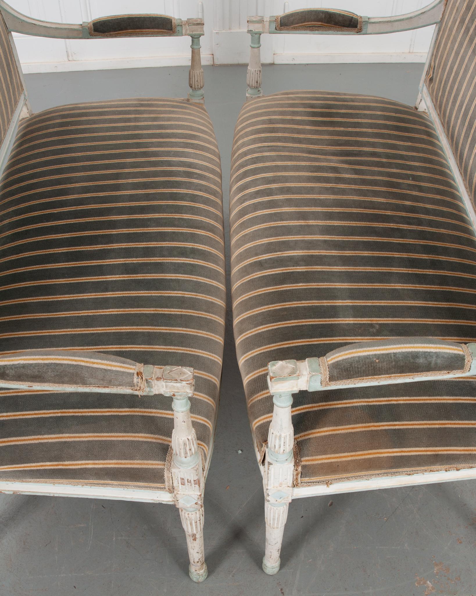 Pair of French Early 20th Century Painted Directoire-Style Banquettes 6