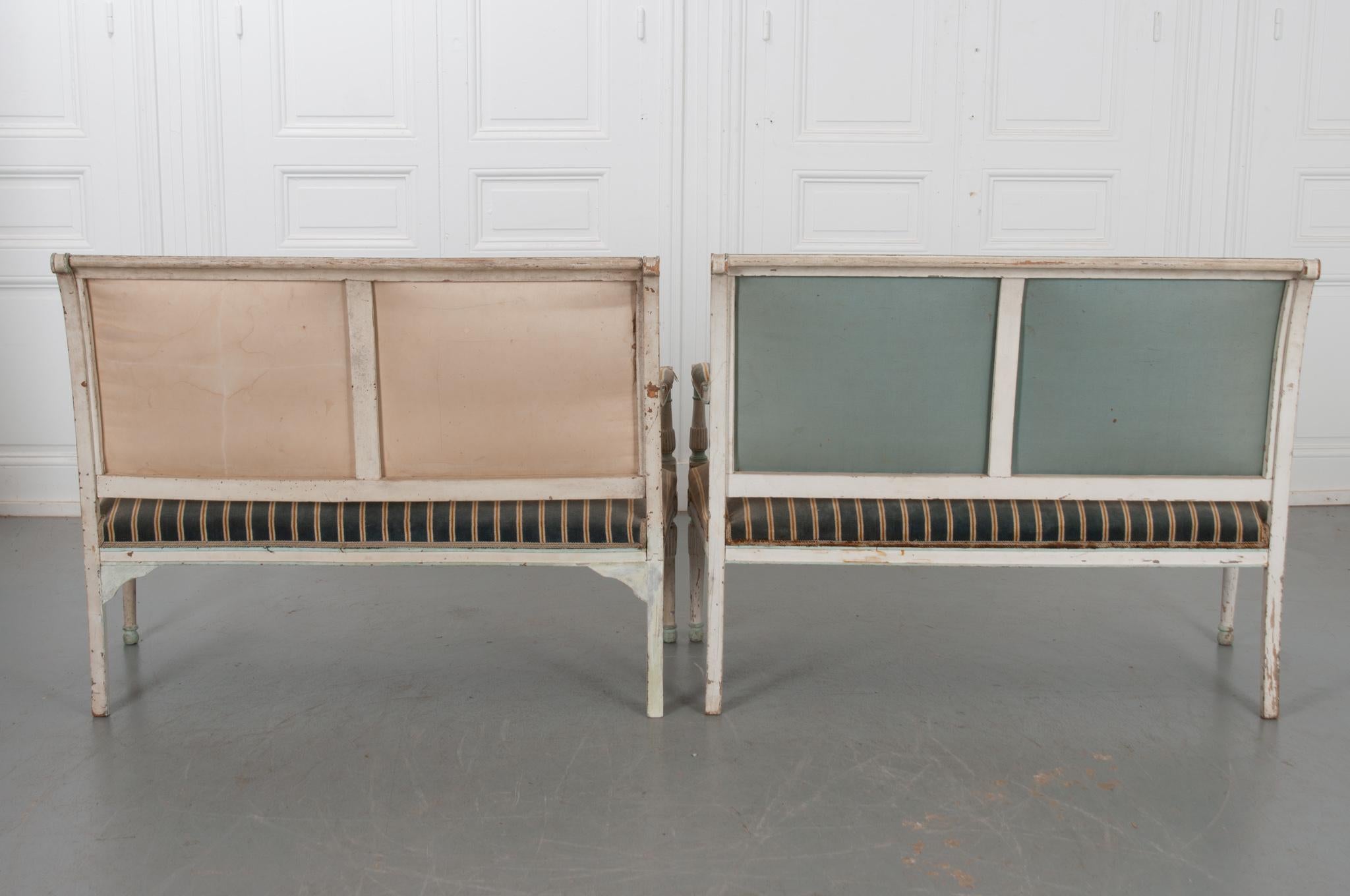 Pair of French Early 20th Century Painted Directoire-Style Banquettes 7