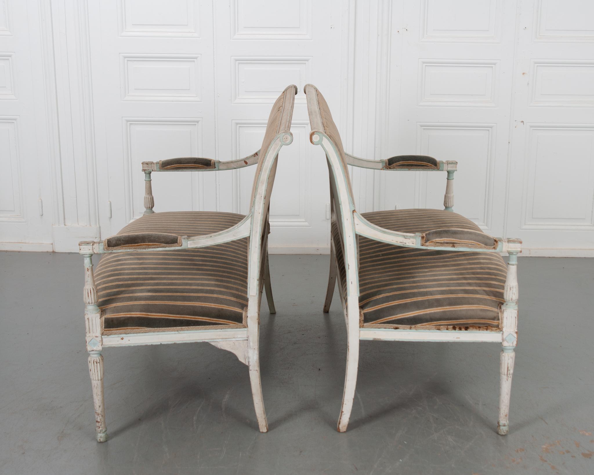 Pair of French Early 20th Century Painted Directoire-Style Banquettes 8
