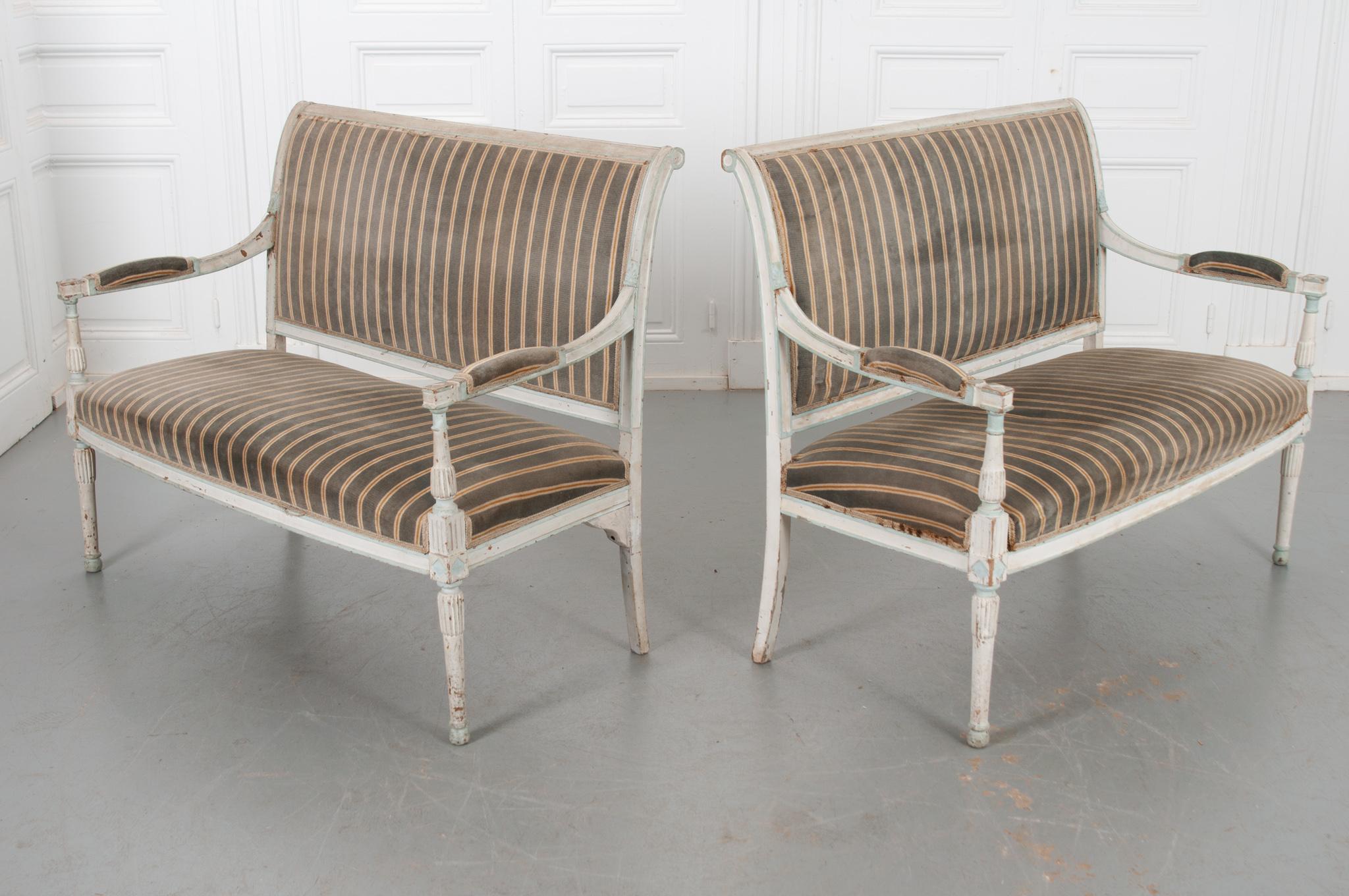 Pair of French Early 20th Century Painted Directoire-Style Banquettes 9