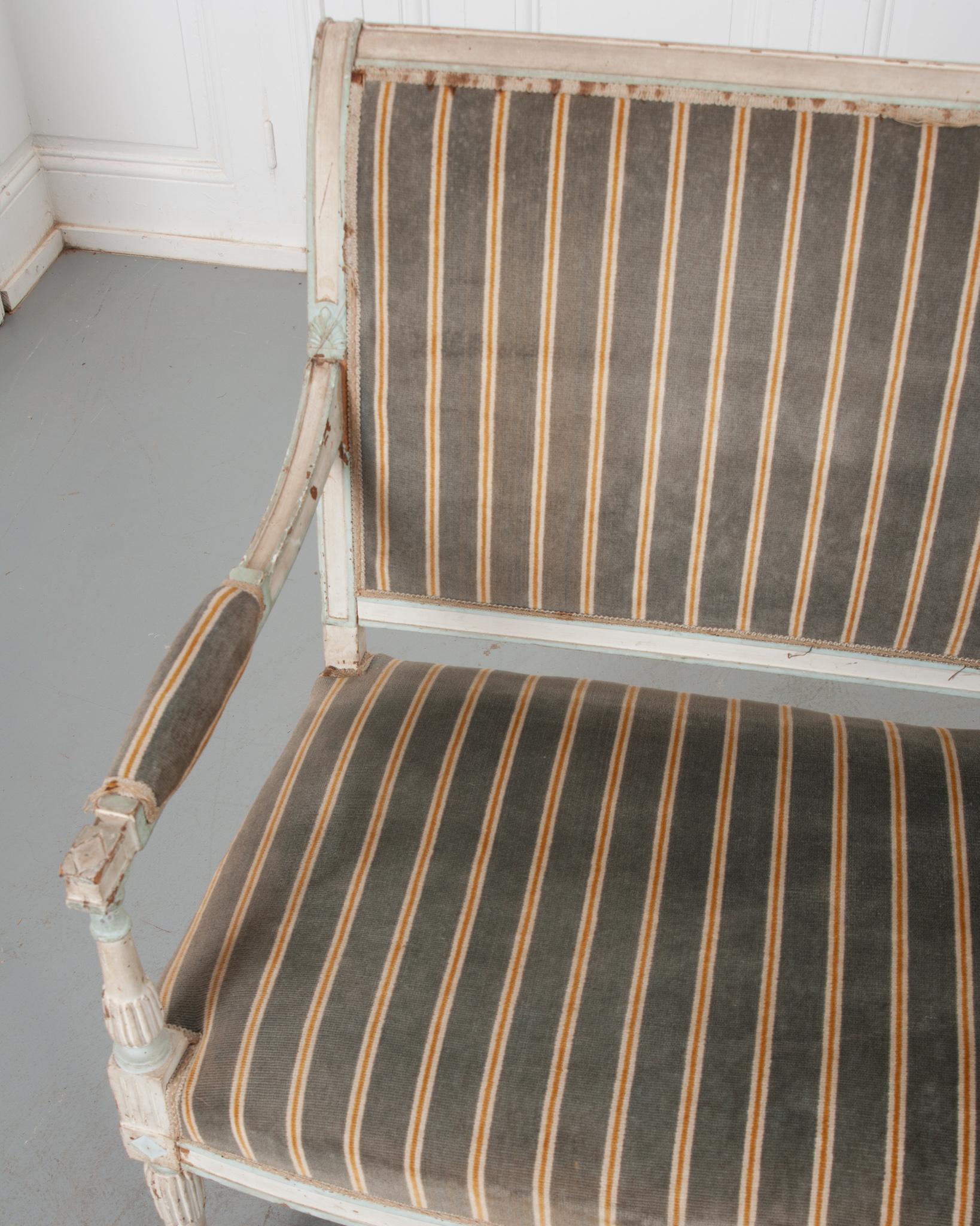 Fabric Pair of French Early 20th Century Painted Directoire-Style Banquettes