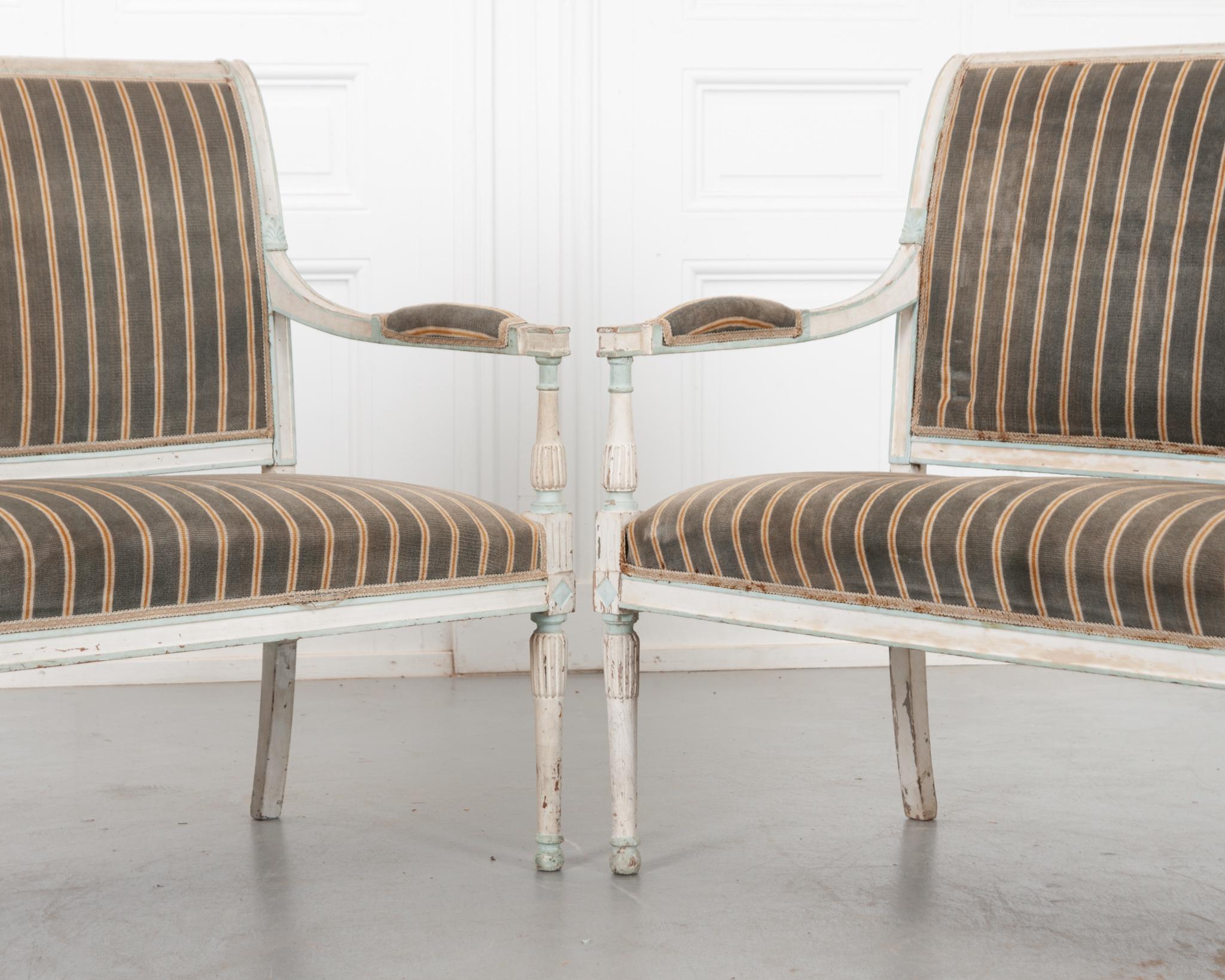Pair of French Early 20th Century Painted Directoire-Style Banquettes 1