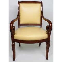 Pair of French Early 20th Century Regency Style Mahogany Carved Armchairs