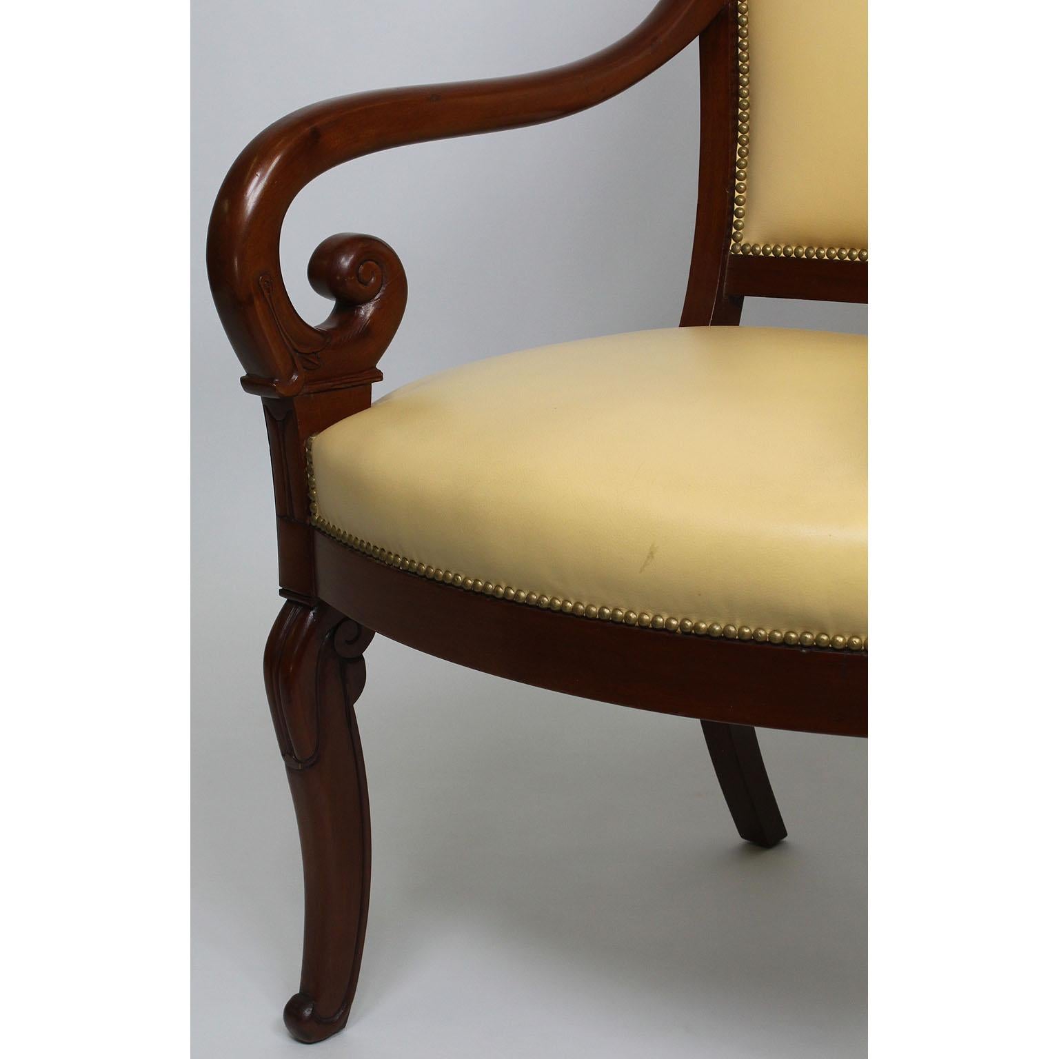 Pair of French Early 20th Century Regency Style Mahogany Carved Armchairs For Sale 2