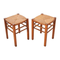 Pair of French Early 20th Century Rush Seat Stools