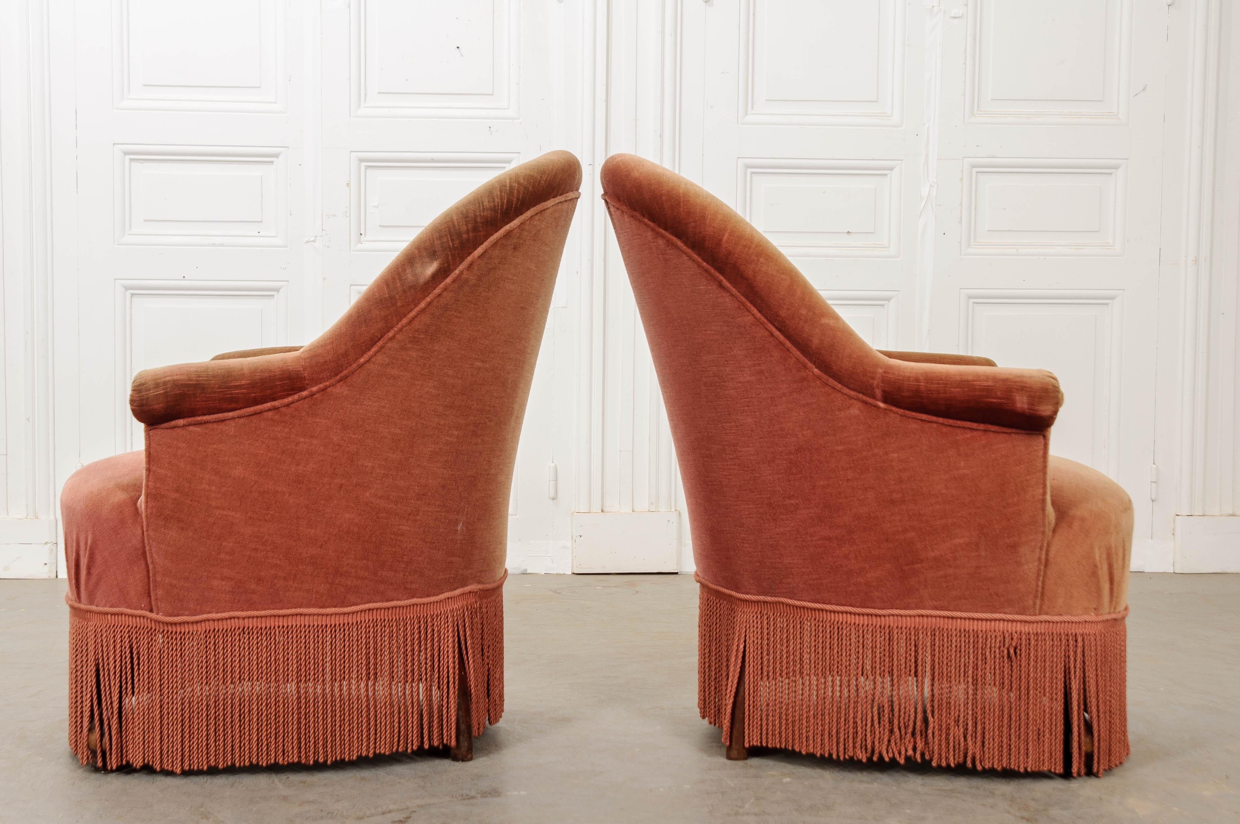 Pair of French Early 20th Century Upholstered Tub Chairs 1