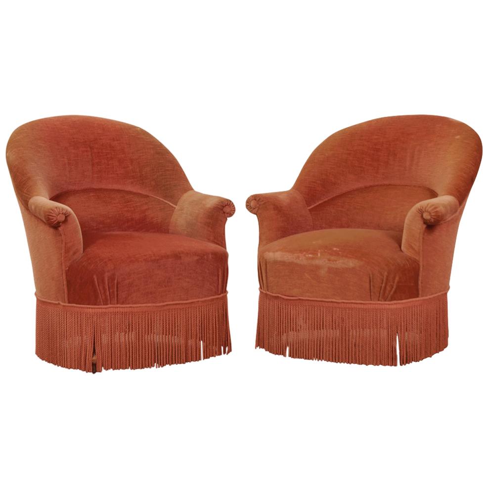 Pair of French Early 20th Century Upholstered Tub Chairs
