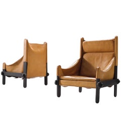 Pair of French Easy Chairs in Cognac Leather