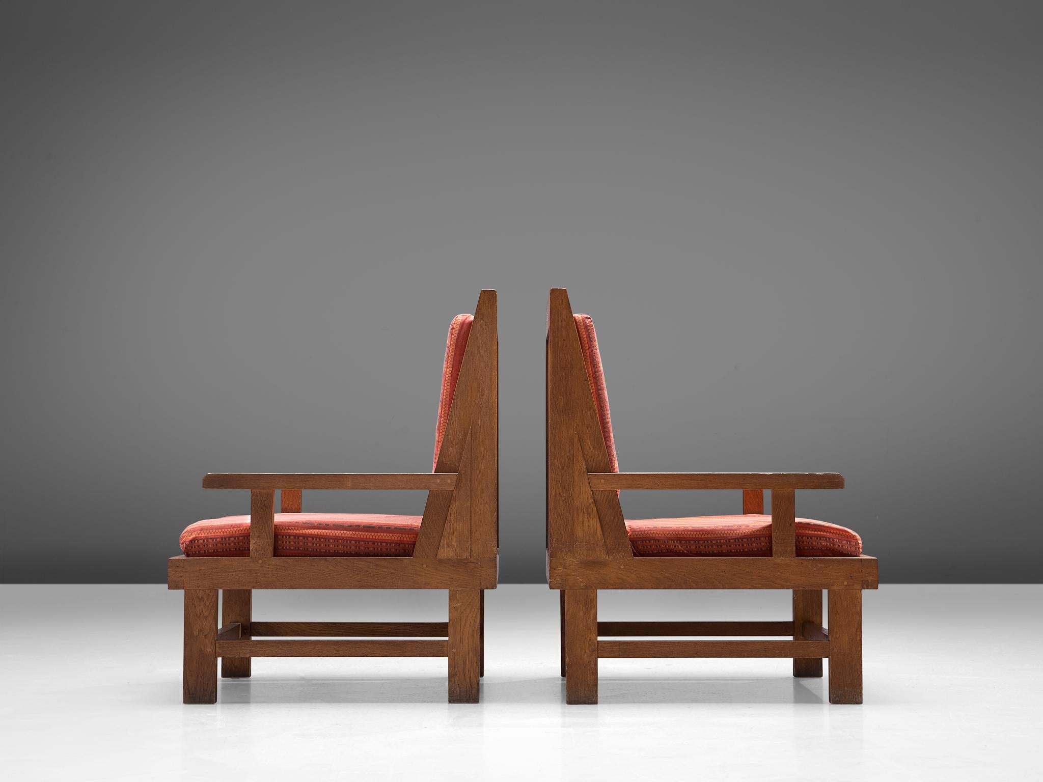 Art Deco Pair of French Easy Chairs in Oak, 1920s