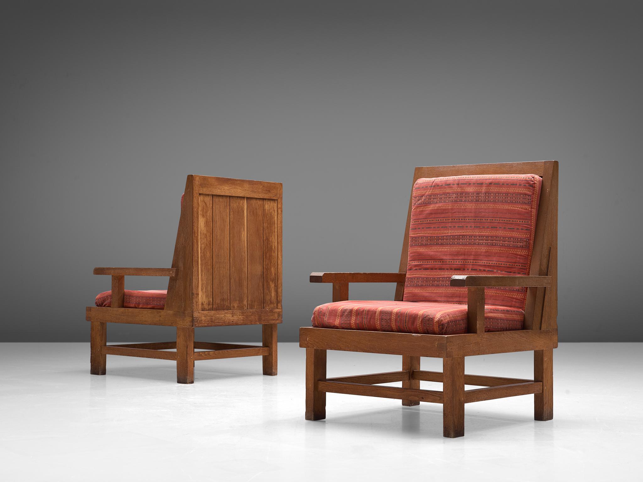 Pair of French Easy Chairs in Oak, 1920s In Good Condition In Waalwijk, NL