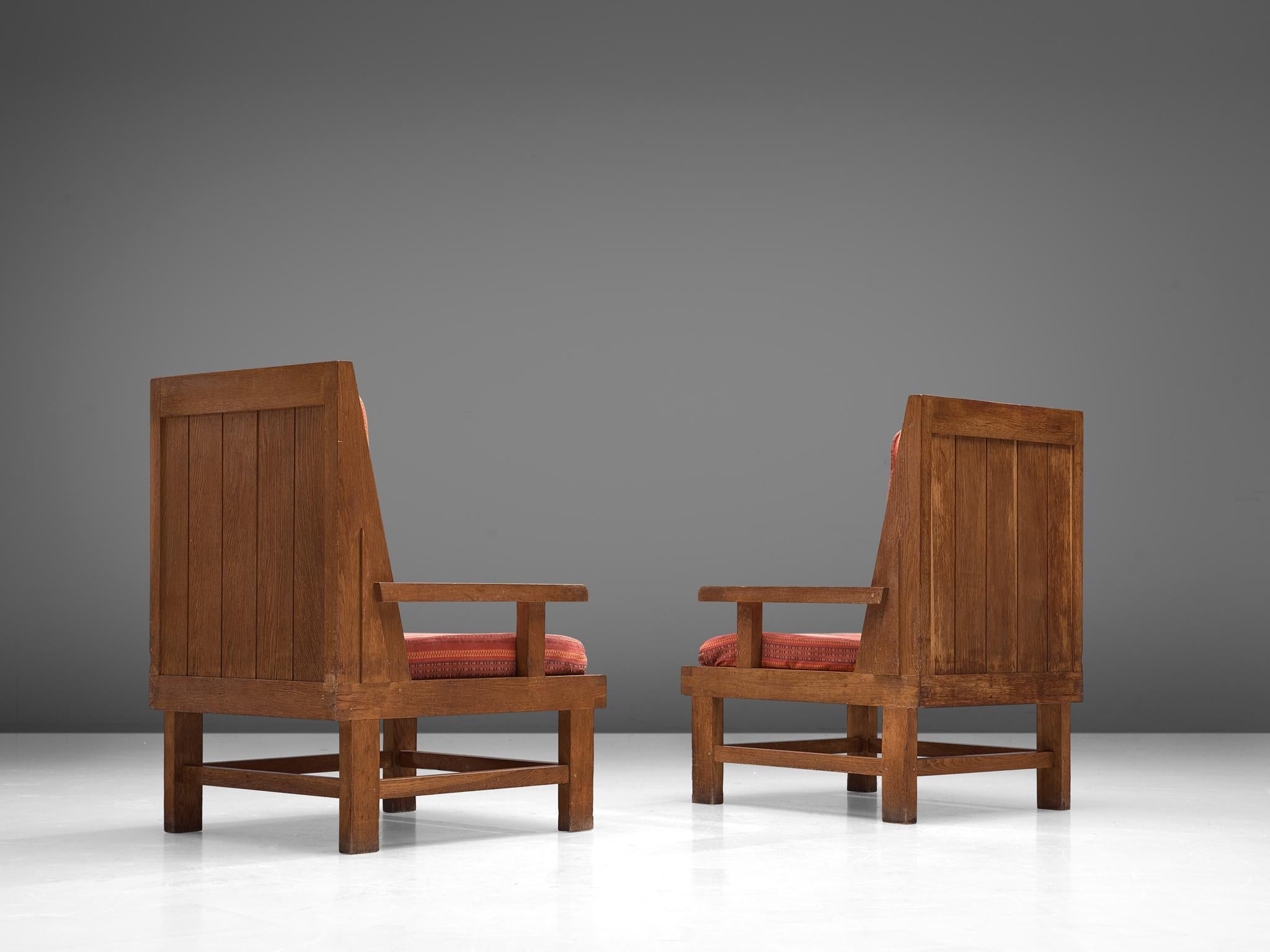 Early 20th Century Pair of French Easy Chairs in Oak, 1920s