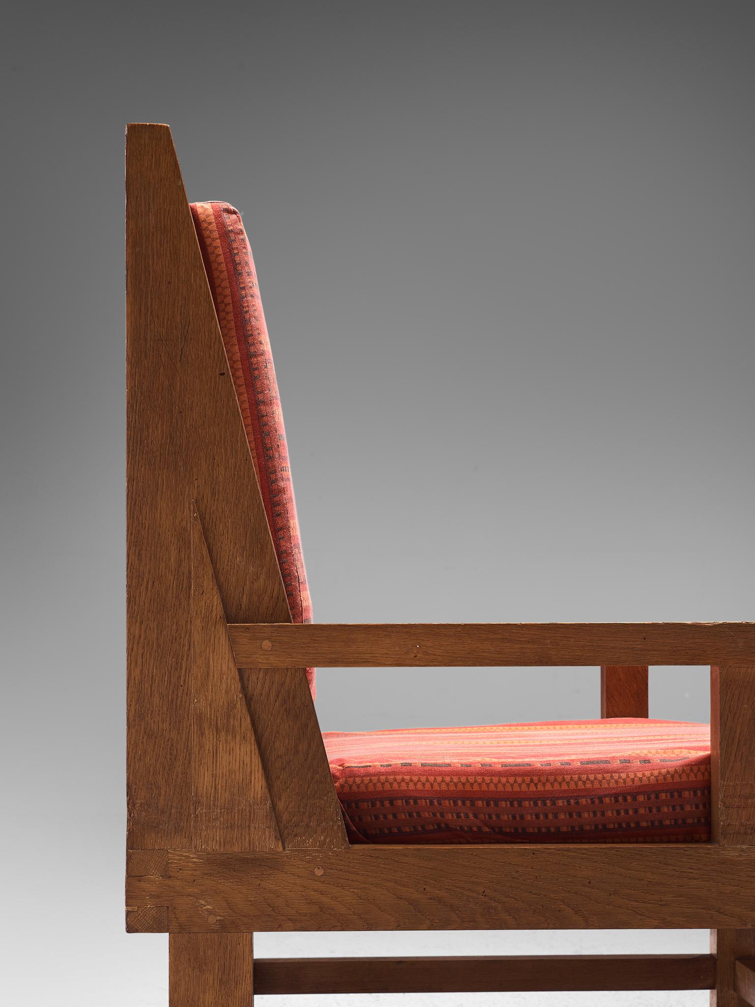 Fabric Pair of French Easy Chairs in Oak, 1920s