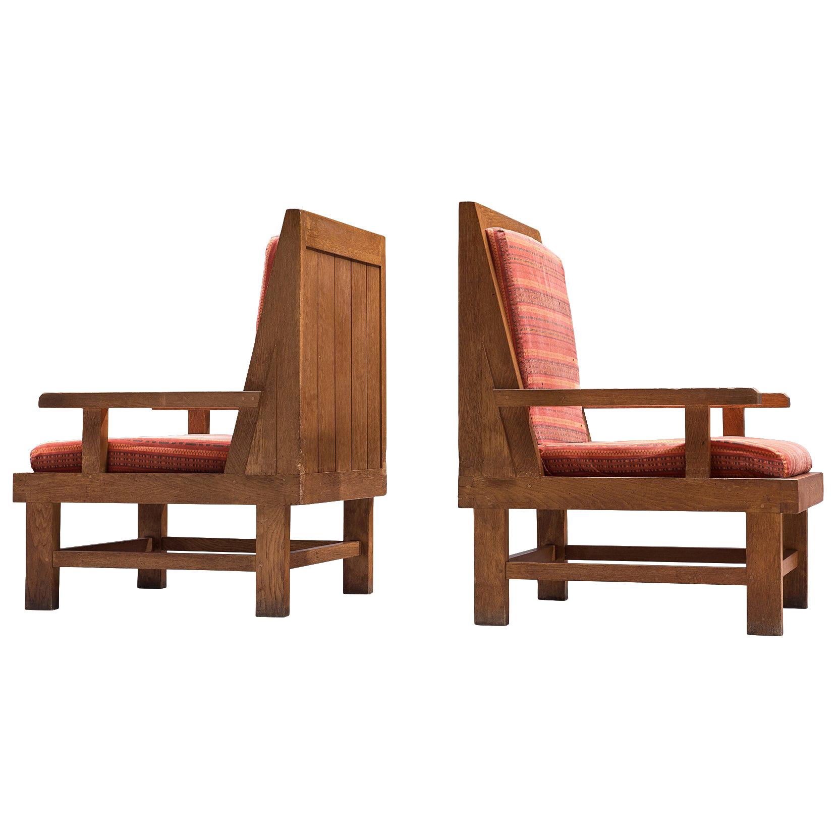 Pair of French Easy Chairs in Oak, 1920s