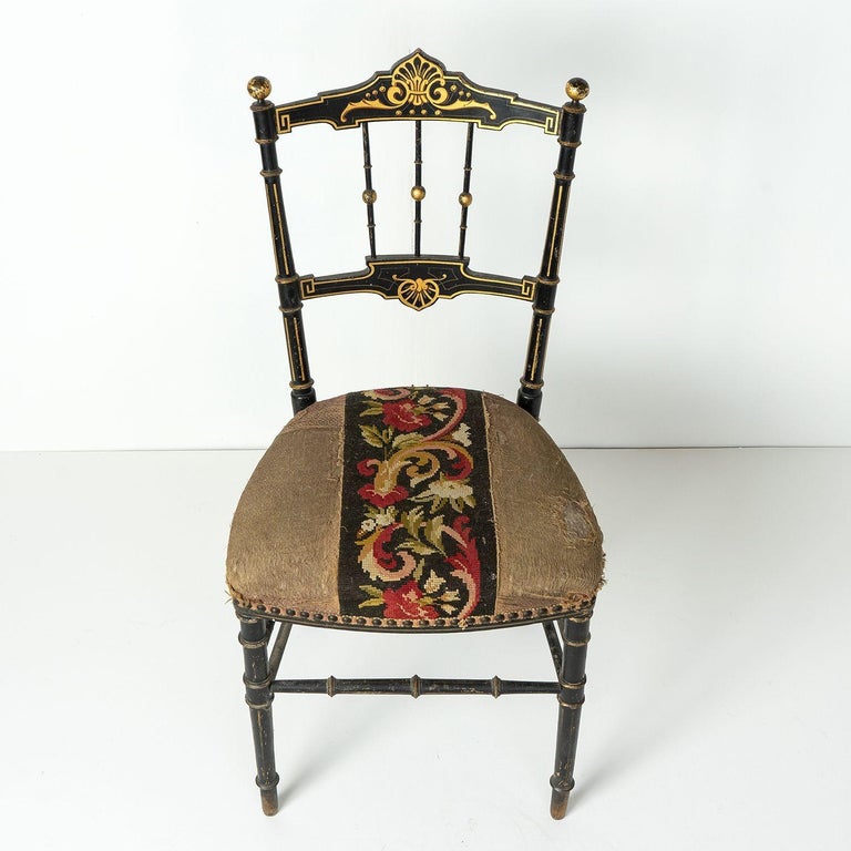 Pair of French Ebonised and Gilt Side Chairs, 19th Century For Sale at ...