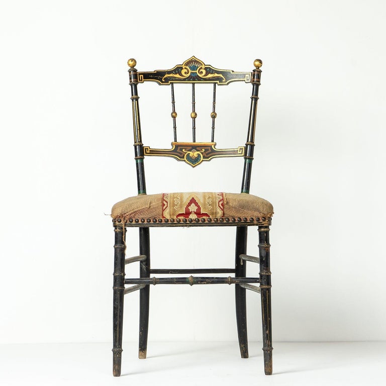 Pair of French Ebonised and Gilt Side Chairs, 19th Century For Sale at ...