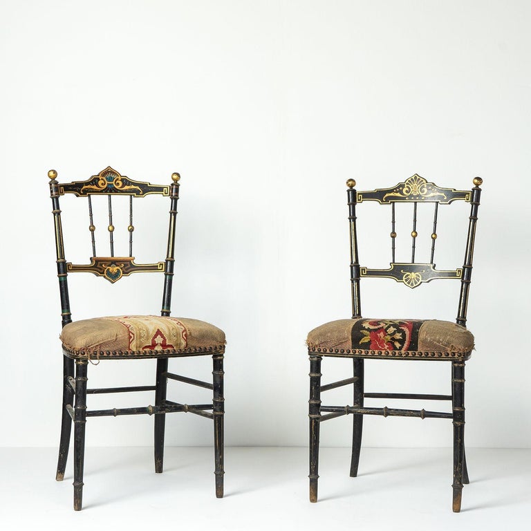 Pair of French Ebonised and Gilt Side Chairs, 19th Century For Sale at ...