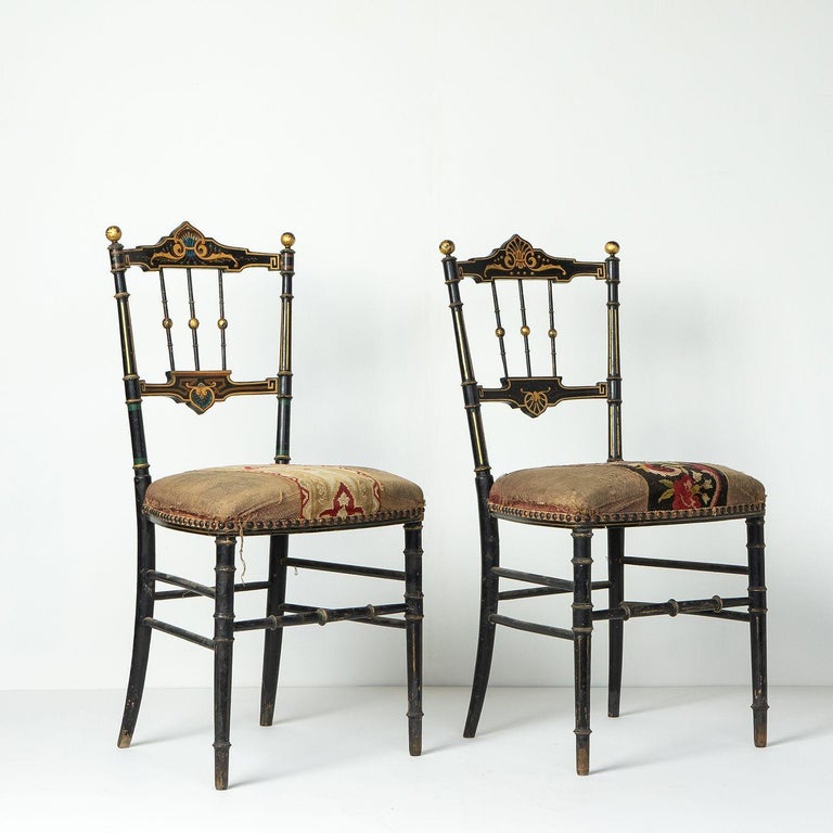 Pair of French Ebonised and Gilt Side Chairs, 19th Century For Sale at ...