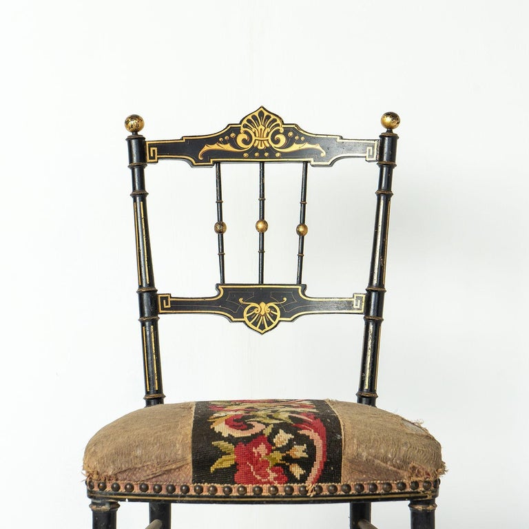 Pair of French Ebonised and Gilt Side Chairs, 19th Century For Sale at ...