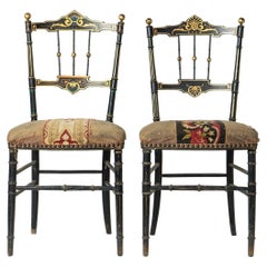 Pair of French Ebonised and Gilt Side Chairs, 19th Century