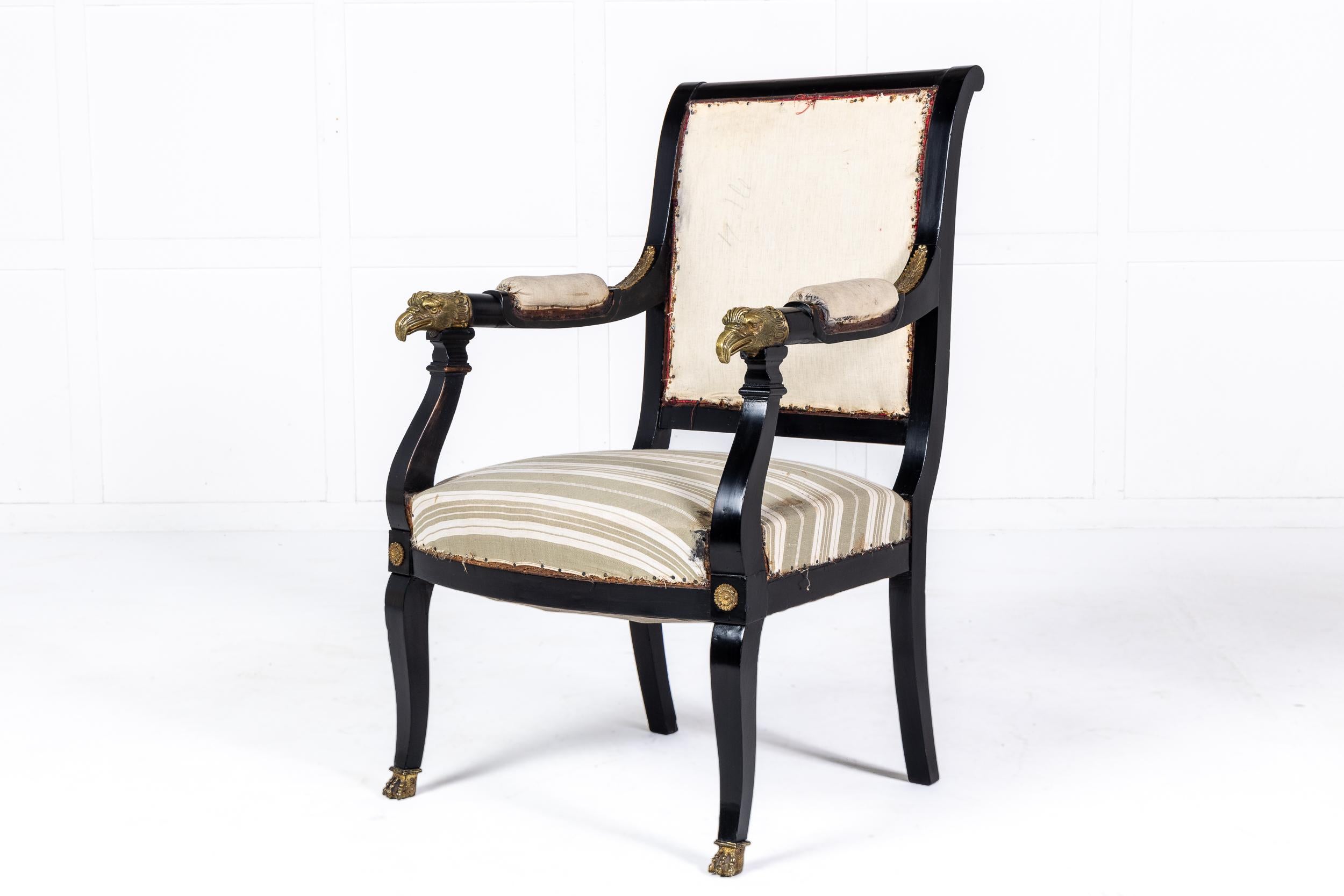 Ebonized Pair of French Ebonised Armchairs For Sale