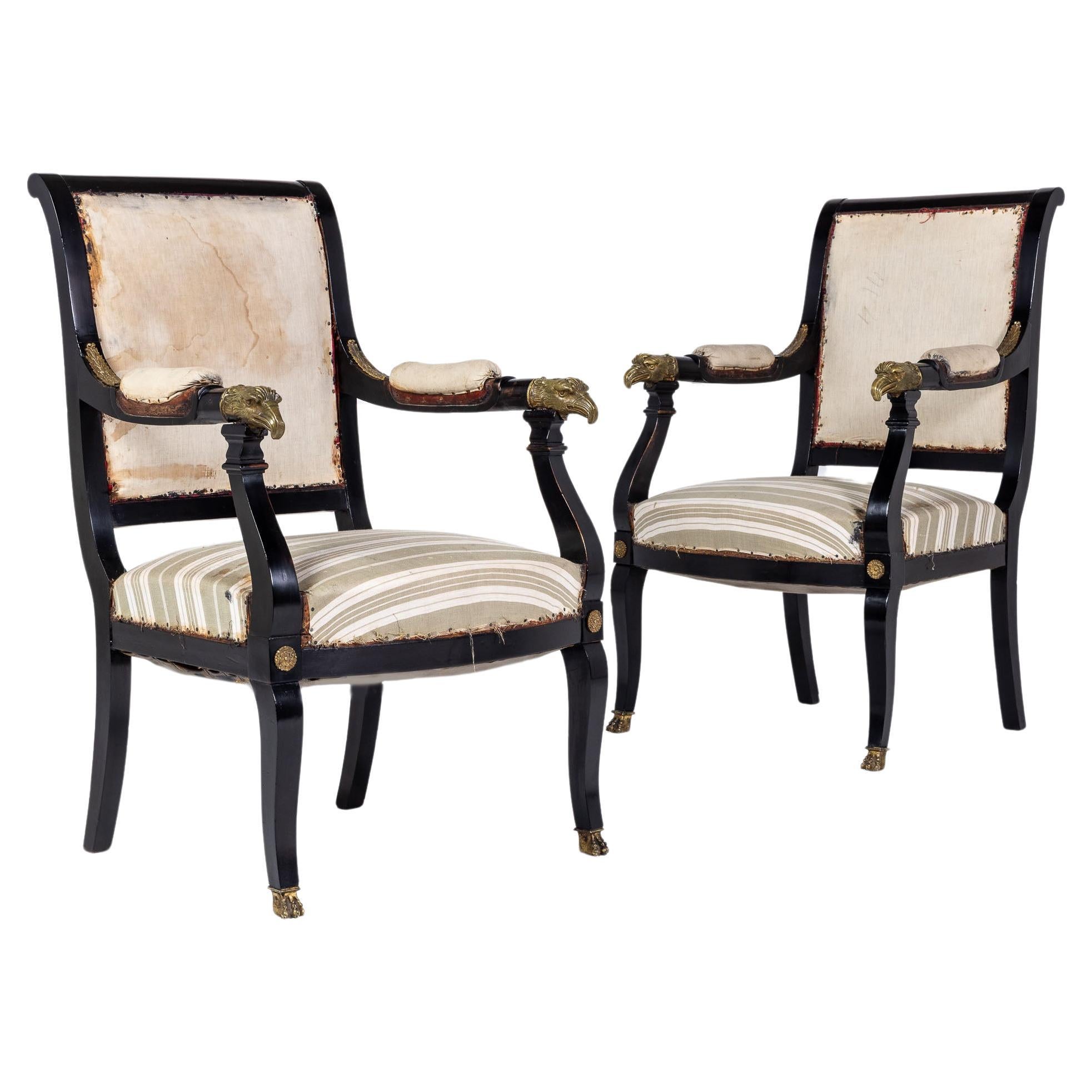 Pair of French Ebonised Armchairs For Sale