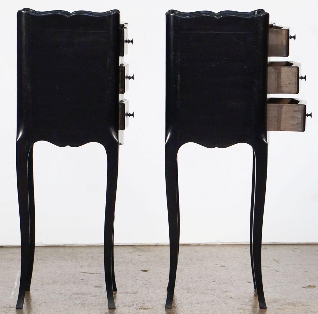 Pair of French Ebonized Black Night Stands or Bedside Tables with Cabriole Legs 3