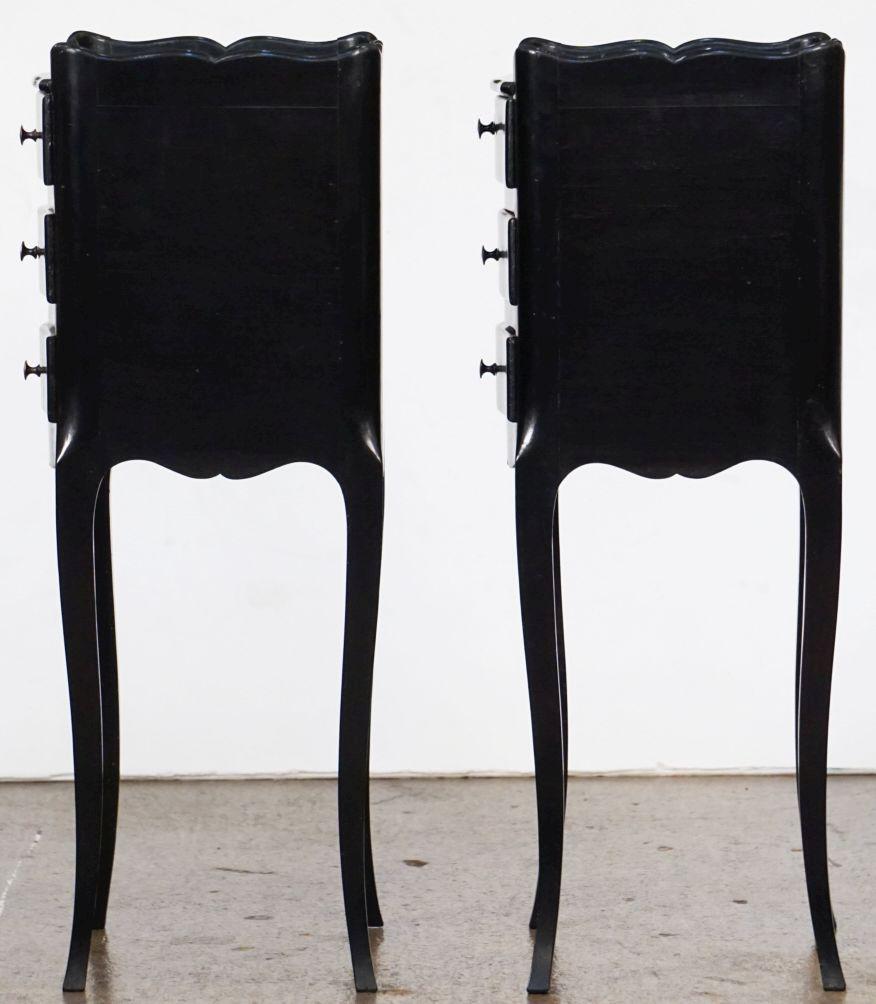 Pair of French Ebonized Black Night Stands or Bedside Tables with Cabriole Legs 5
