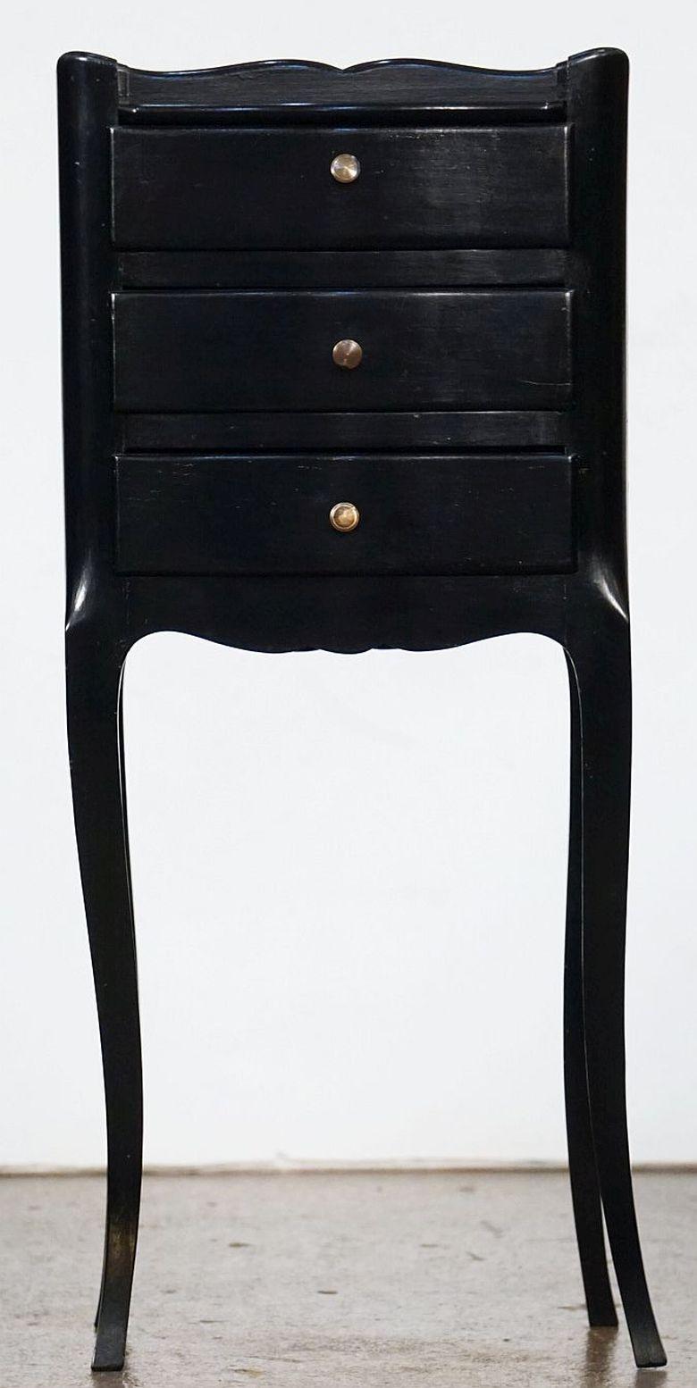 Pair of French Ebonized Black Night Stands or Bedside Tables with Cabriole Legs 6