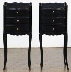 Pair of French Ebonized Black Night Stands or Bedside Tables with Cabriole Legs