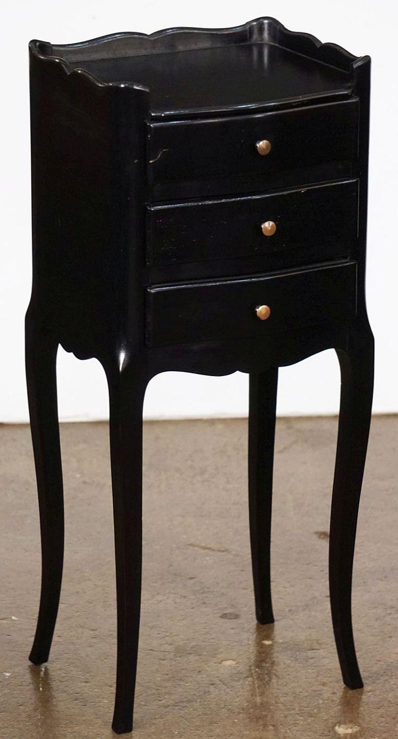 Pair of French Ebonized Black Night Stands or Bedside Tables with Cabriole Legs 1