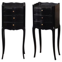 Pair of French Ebonised Black Bedside Tables or Bedside Tables with Cabriole Legs 