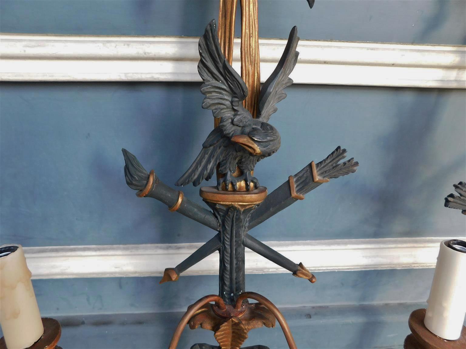 Pair of French Ebonized Eagle and Ribbon Gilt Wood Two Arm Wall Sconces, C 1840 For Sale 3