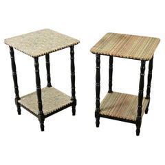 Antique Pair of French Ebonized 
Fabric Side Tables